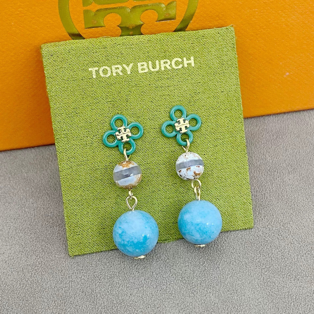 Tory Burch Rhinestone Pearl Letter Metal Earrings